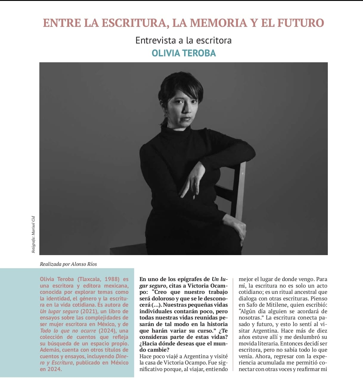 Página de la entrevista a Olivia Teroba