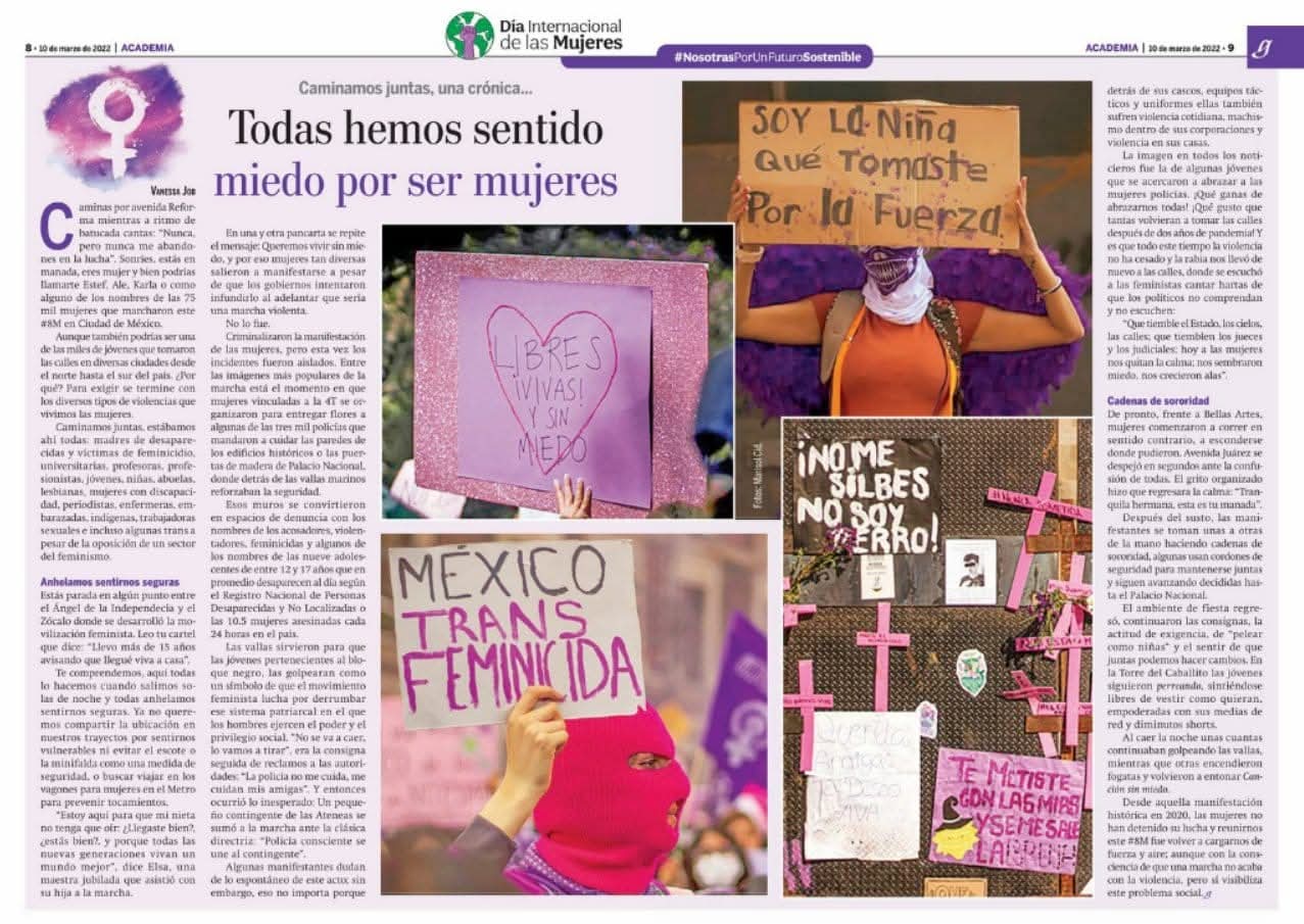 Publicación de Gaceta UNAM sobre la marcha del 8M